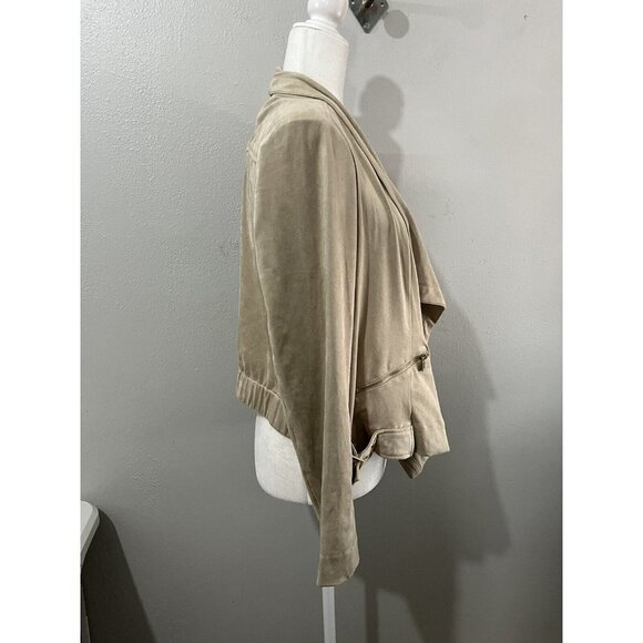 Jones New York Jacket Women Medium Faux Suade Stretchy Draped Tan - Picture 3 of 8